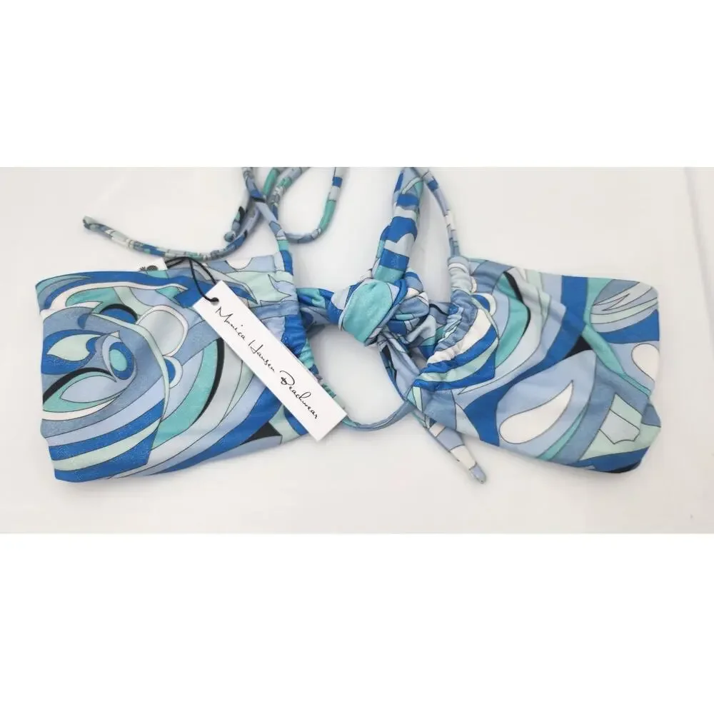 New‎ NWT Monica Hansen Beachwear Blue Abstract Print Bikini Top Small